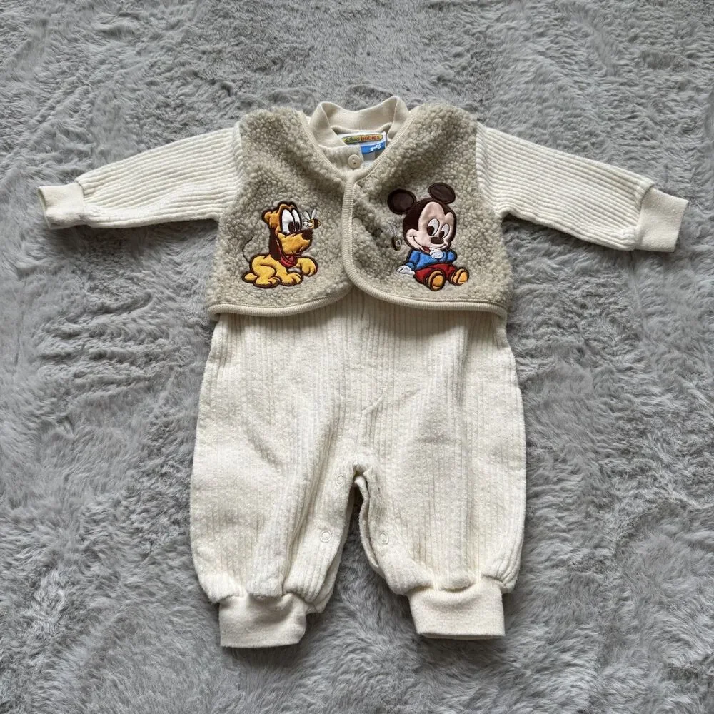 DISNEY BABIES MICKET MOUSE BABY FLEECE COVERALL BODY ONE PIECE SUIT 6-9 MONTHS
